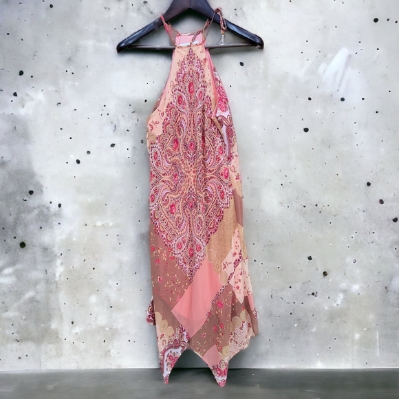 Tank Dress in Orange Artistic Print Sheri Martin 3/4 Length - Picture 3 of 5